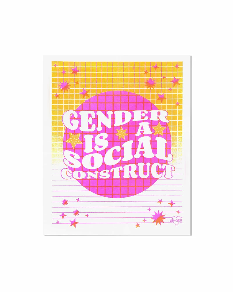 Ash + Chess Gender Is A Social Construct Risograph Art Print (8" X 10") 1 Ash + Chess Gender Is A Social Construct Risograph Art Print (8" X 10")