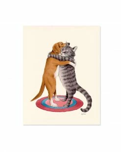Ryan Berkley Illustration Adoration Dog & Cat Hugging Art Print (8" X 10")