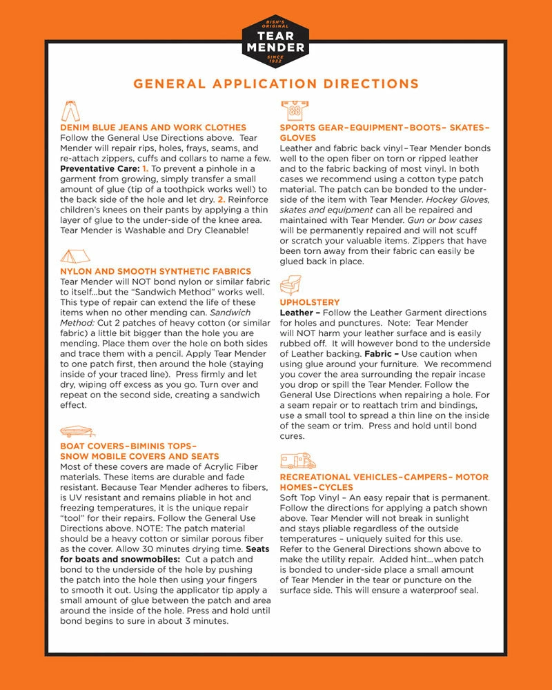 Bish's Original Tear Mender Fabric Patch Glue 3 Bish's Original Tear Mender Fabric Patch Glue