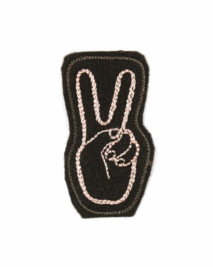 Lucky Horse Press Pins + Patches Peace Hand Chainstitch Patch - Brown 1 Lucky Horse Press Pins + Patches Peace Hand Chainstitch Patch - Brown