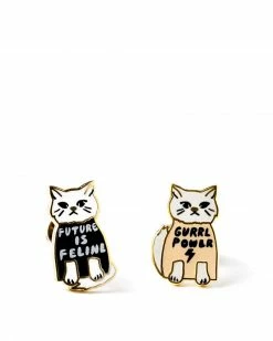 Yellow Owl Workshop Future Is Feline & Gurrl Power Cat Earrings Accessories