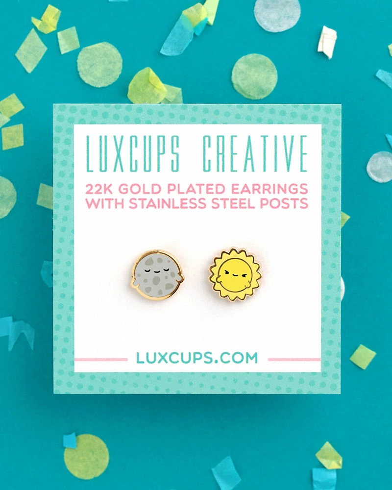 LuxCups Creative Luna + Sol (Moon + Sun) Earrings 2 LuxCups Creative Luna + Sol (Moon + Sun) Earrings