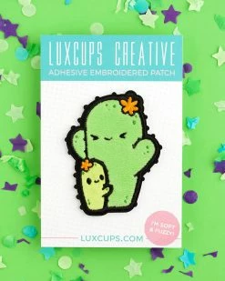 LuxCups Creative Cactus Hugs Fuzzy Patch Pins + Patches