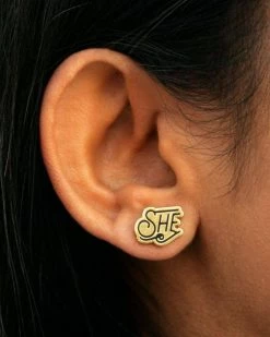 Dissent Pins Accessories She / Her Gender Pronoun Earrings (Fundraiser)