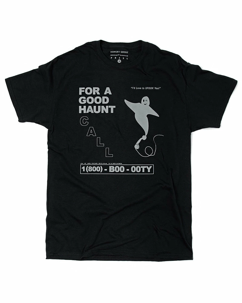 Hungry Ghost Press Booty Call Ghost (1-800 B0000TY) Unisex Tee 1 Hungry Ghost Press Booty Call Ghost (1-800 B0000TY) Unisex Tee
