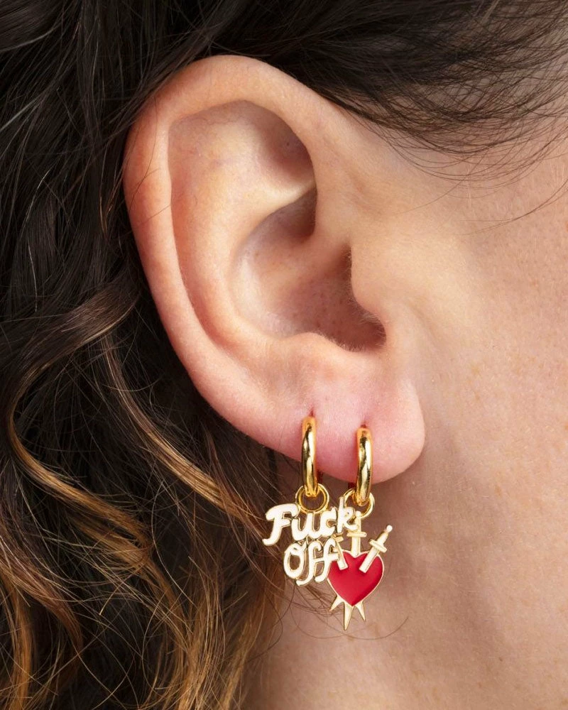 Yellow Owl Workshop Fuck Off & Three Of Swords Hoop Earrings 2 Yellow Owl Workshop Fuck Off & Three Of Swords Hoop Earrings