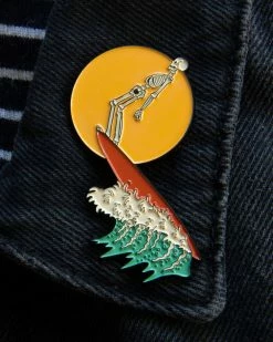 Ectogasm Surfing Skeleton Large Pin Enamel Pins + Buttons