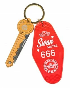 Rosehound Apparel Swan Motel Key Tag Keychain (w/ Hidden Knife) - Red Keychains + Key Blanks