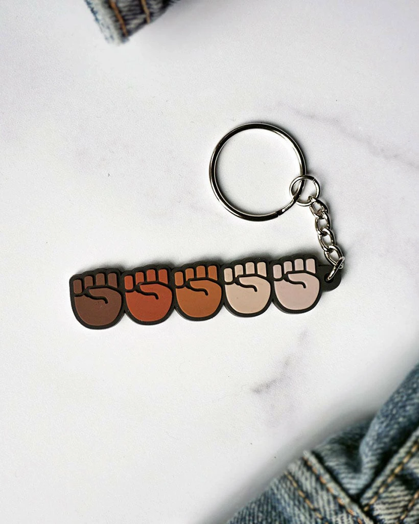 On Point Pins Stand Together Raised Fists PVC Keychain Accessories 2 On Point Pins Stand Together Raised Fists PVC Keychain Accessories