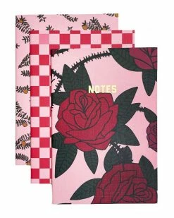 Golden Gems Floral Check Notebook Set - Pink (Set Of 3) Home
