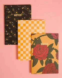 Golden Gems Home Floral Check Notebook Set - Yellow (Set Of 3)