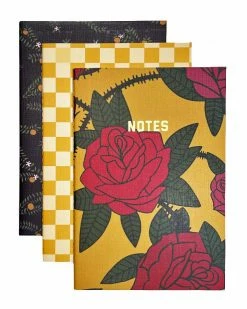 Golden Gems Home Floral Check Notebook Set - Yellow (Set Of 3)