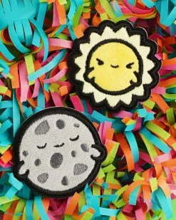 LuxCups Creative Pins + Patches Luna + Sol (Moon + Sun) Fuzzy Patch Set