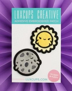 LuxCups Creative Pins + Patches Luna + Sol (Moon + Sun) Fuzzy Patch Set