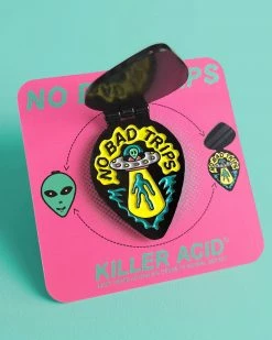 Killer Acid Enamel Pins + Buttons No Bad Trips Alien UFO Folding Moving Pin 9 Killer Acid Enamel Pins + Buttons No Bad Trips Alien UFO Folding Moving Pin
