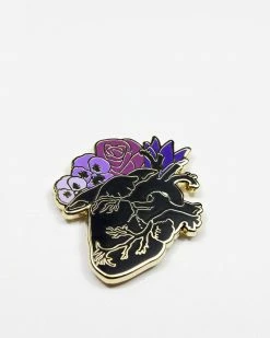 Glitter Punk Anatomical Heart Flowers Pin Enamel Pins + Buttons