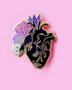 Glitter Punk Anatomical Heart Flowers Pin Enamel Pins + Buttons