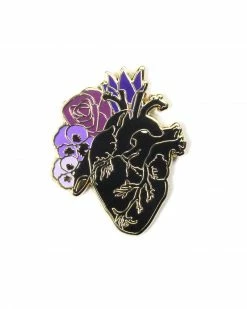 Glitter Punk Anatomical Heart Flowers Pin Enamel Pins + Buttons