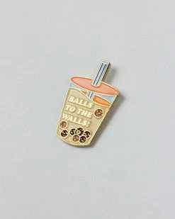 ILootPaperie Balls To The Walls Boba Tea Pin