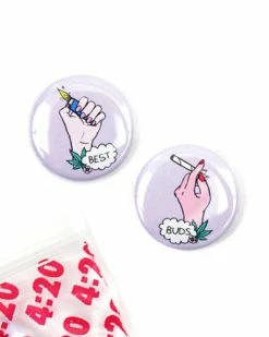 Sara M. Lyons Best Buds Pinback Button Set (w/ 420 Bag) Enamel Pins + Buttons