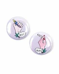 Sara M. Lyons Best Buds Pinback Button Set (w/ 420 Bag) Enamel Pins + Buttons