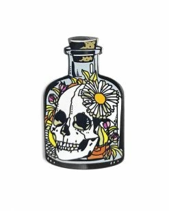 Strike Gently Co. Enamel Pins + Buttons Skull Flower Bottle Pin