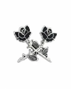 PinPointBK Enamel Pins + Buttons Crossed Roses Pin - Silver