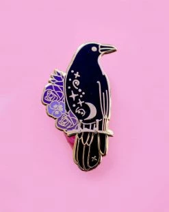 Glitter Punk Magical Black Crow Pin Pins + Patches