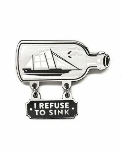 Lost Lust Supply Enamel Pins + Buttons Refuse To Sink Bottled Ship Dangly Pin