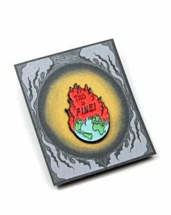 Ectogasm Enamel Pins + Buttons This Is Fine! Earth On Fire Pin