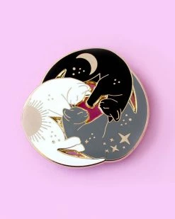 Glitter Punk Enamel Pins + Buttons Sun, Moon, & Stars Cat Trio Pin