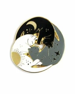 Glitter Punk Enamel Pins + Buttons Sun, Moon, & Stars Cat Trio Pin