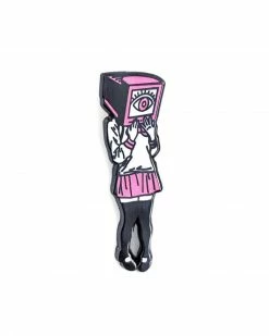 Strike Gently Co. TV Girl Head Pin Enamel Pins + Buttons