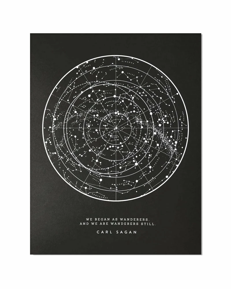 The Wild Wander Carl Sagan Wanderers Star Chart Screenprint Art Print (11" X 14") Indie Art Prints 1 The Wild Wander Carl Sagan Wanderers Star Chart Screenprint Art Print (11" X 14") Indie Art Prints