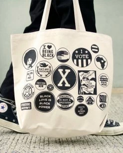 All Very Goods Bags + Pouches Black Power Buttons Tote Bag W/ Inside Pocket (Limited Edition)