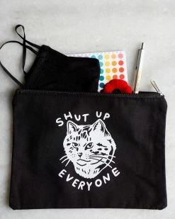 Stay Home Club Bags + Pouches Shut Up Everyone Cat Zip Pouch