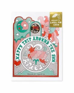 Yellow Owl Workshop Aries - Astrology Birthday Card + Pin Combo Pins + Patches