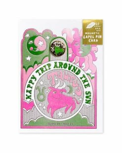 Yellow Owl Workshop Pins + Patches Taurus - Astrology Birthday Card + Pin Combo